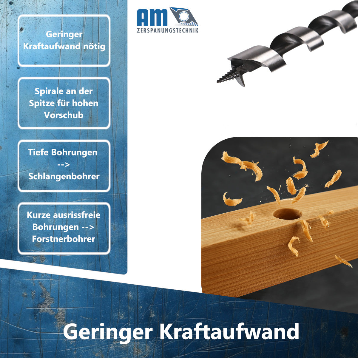 Schlangenbohrer Set Ø6-30 x 230mm | Holzbohrer Set 6tlg. | Holzbohrer lang 6x230, 10x230, 15x230, 20x230, 25x230, 30x230