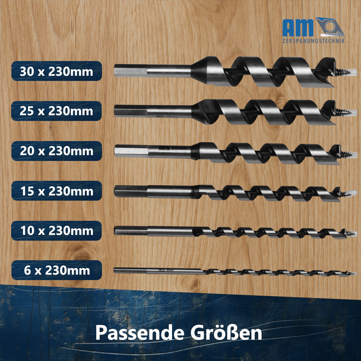 Schlangenbohrer Set Ø6-30 x 230mm | Holzbohrer Set 6tlg. | Holzbohrer lang 6x230, 10x230, 15x230, 20x230, 25x230, 30x230