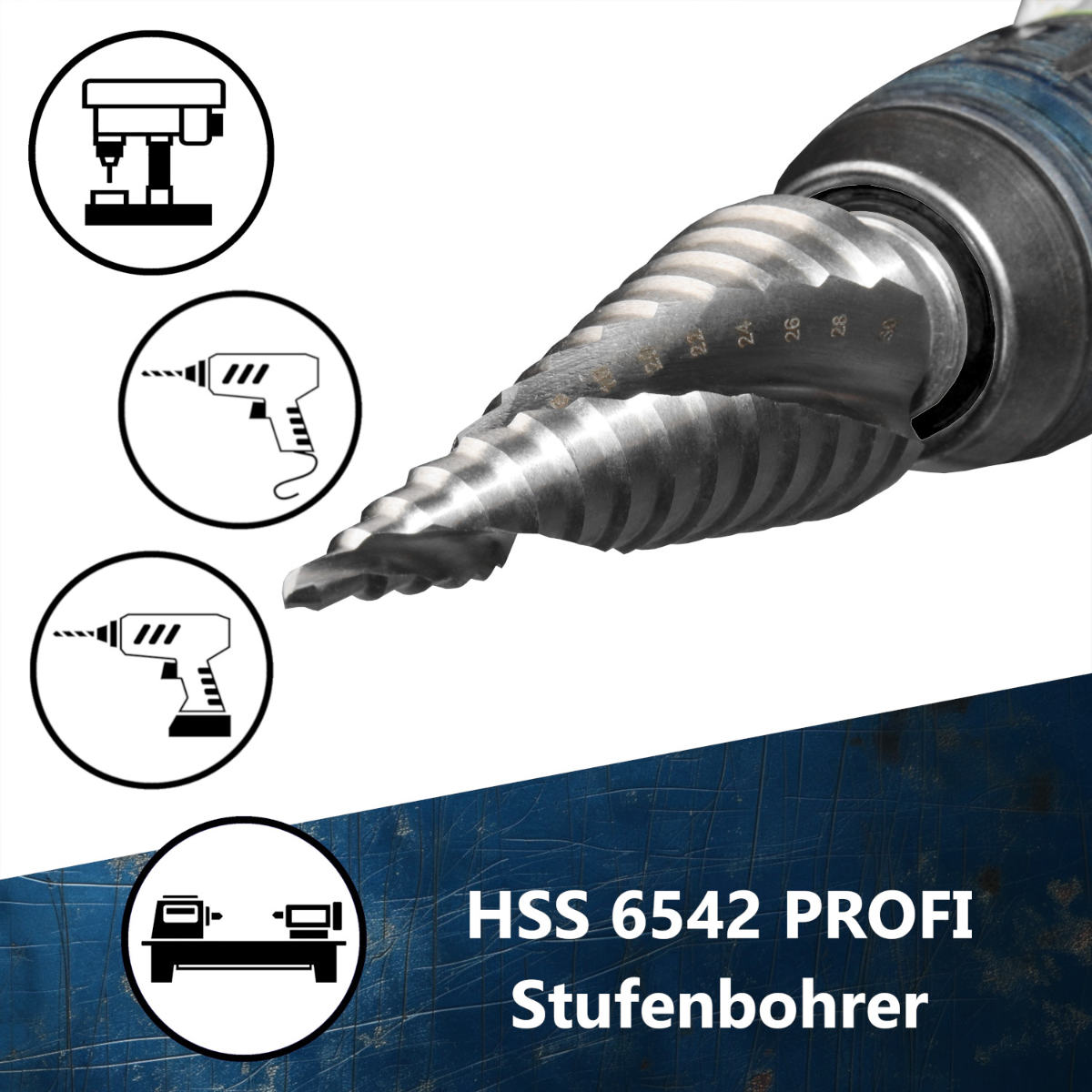 HSS Profi Stufenbohrer fuer exakte Bohrungen und hohe Standzeit AM-Zerspanungstechnik