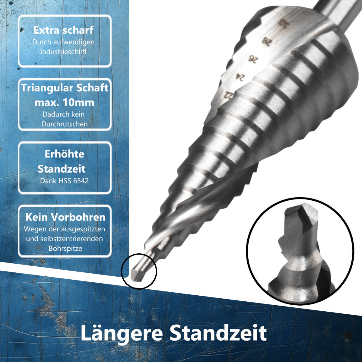 HSS Stufenbohrer mit laengerer Standzeit fuer praezise und langlebige Bohrungen AM-Zerspanungstechnik