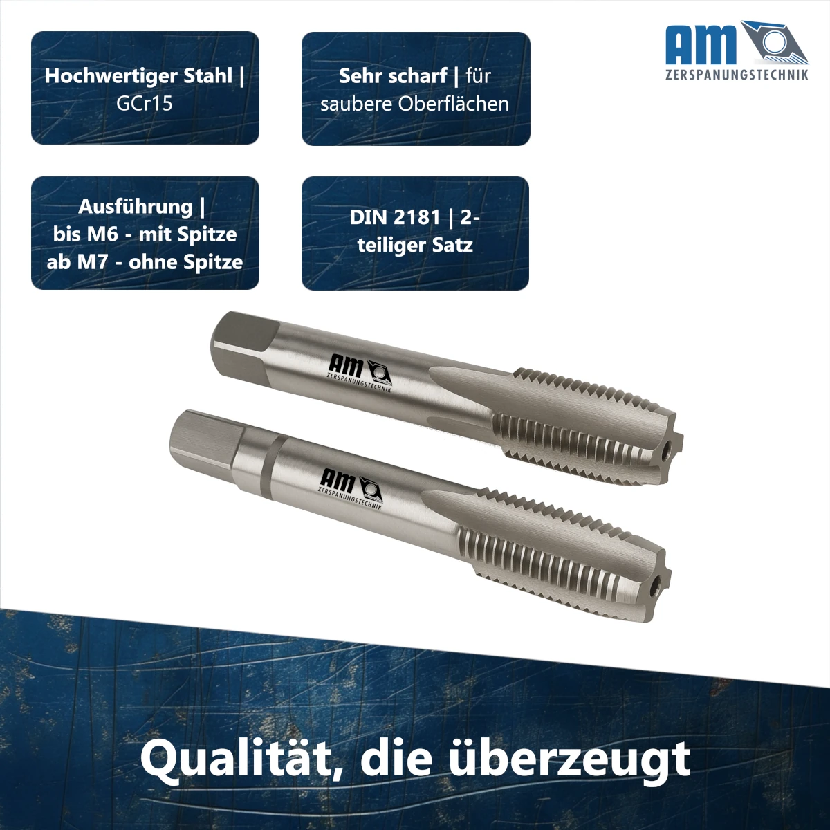 Das 2-teilige Handgewindebohrer-Set bestehend aus Vorschneider und Fertigschneider für die Größen M8 bis M18.