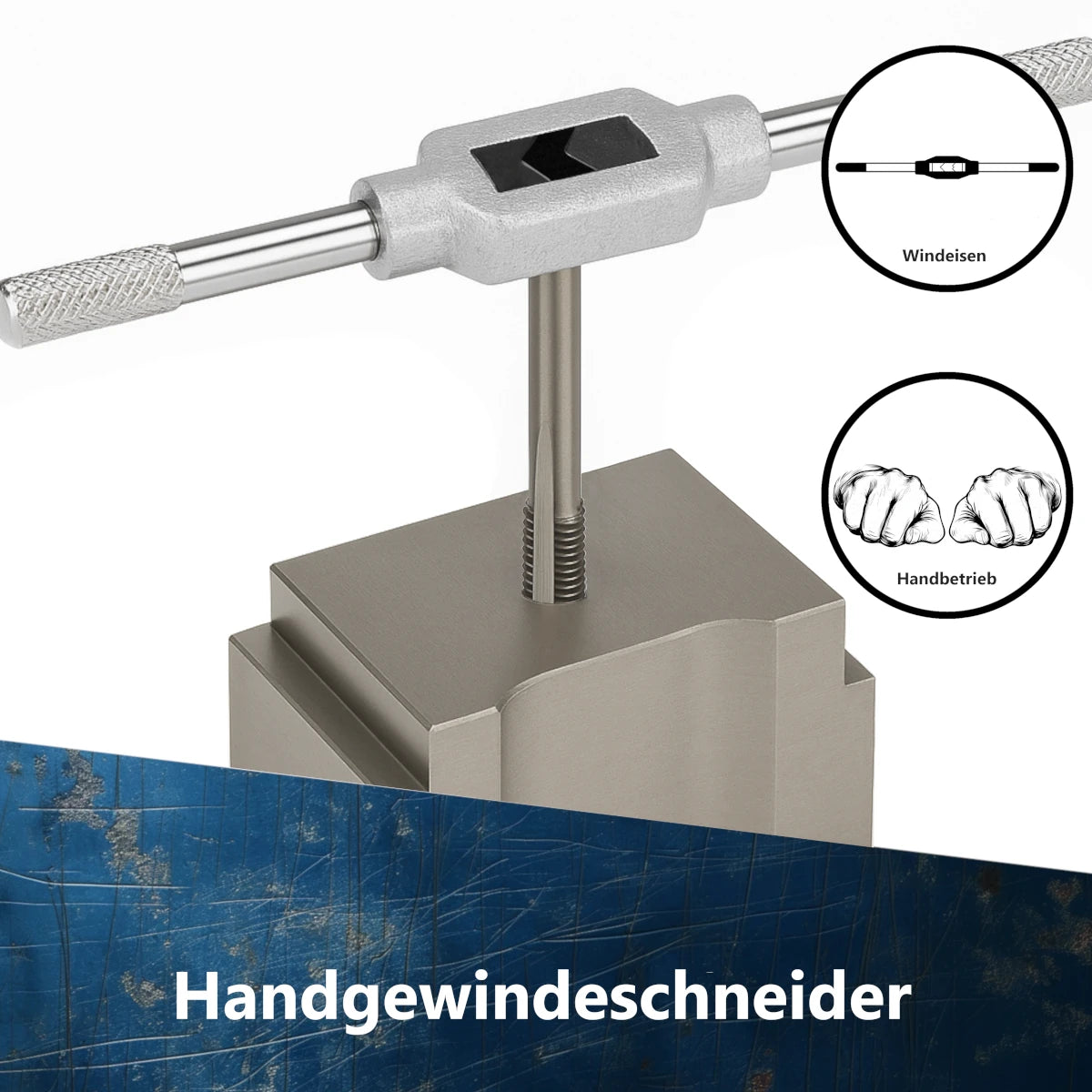Manuelles Gewindeschneiden eines Innengewindes in ein Metallwerkstück mithilfe eines verstellbaren Wendeisens.