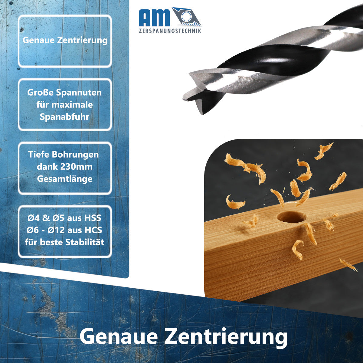 Präzise Zentrierspitze und Vorschneider der AM-Zerspanungstechnik Balkenbohrer.