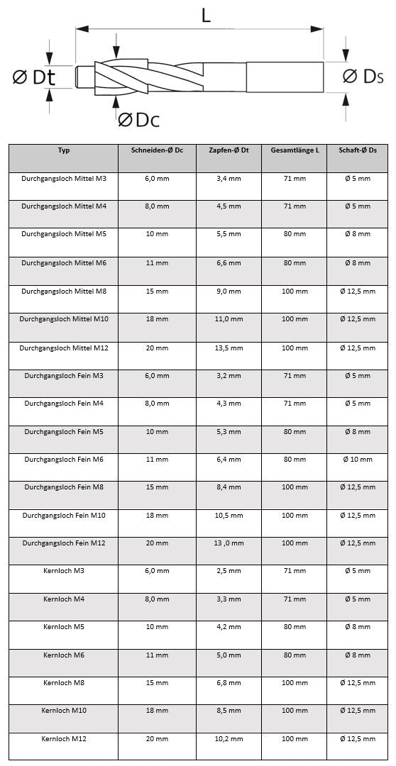 Flachsenker Zapfensenker Schnittdaten