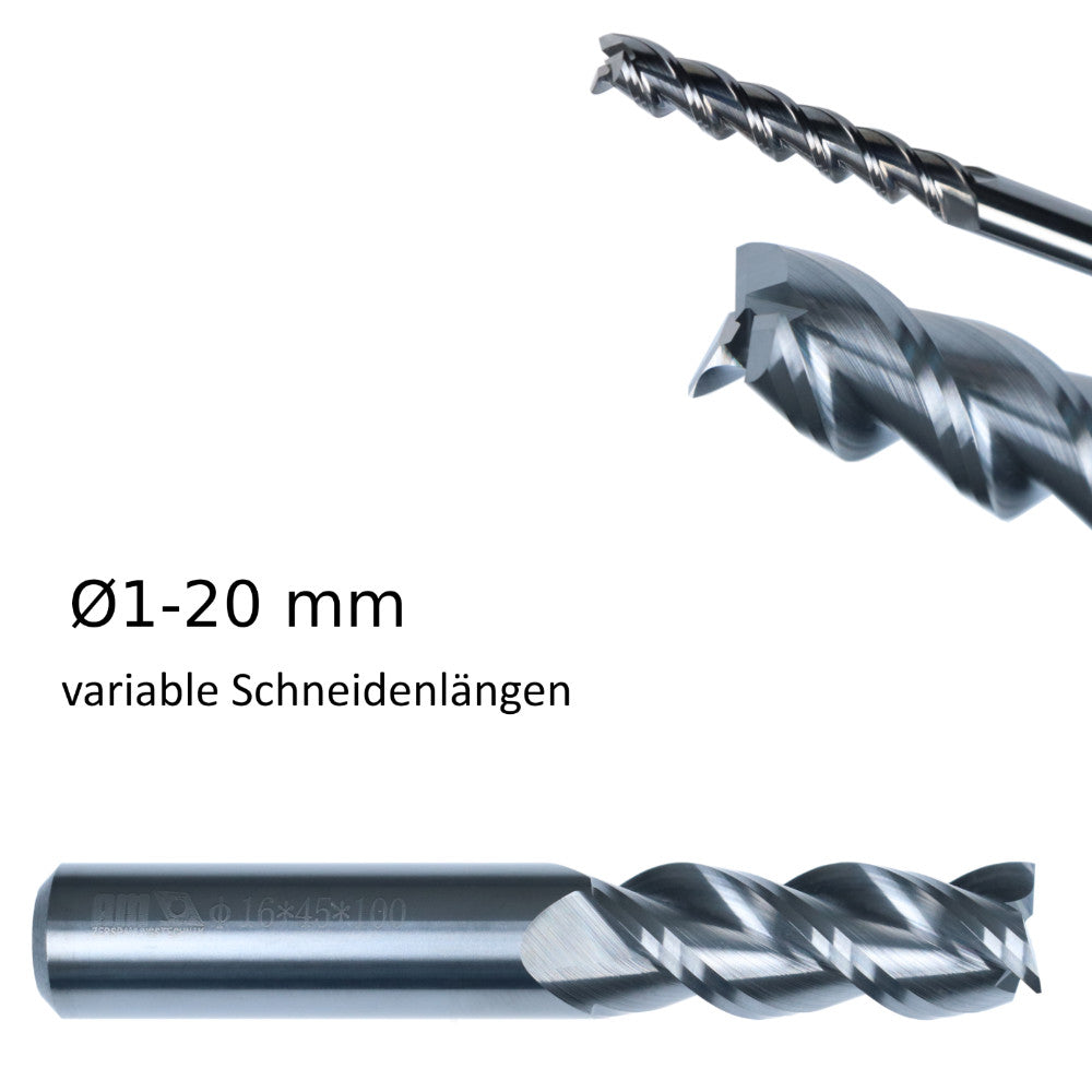 VHM Fräser Schaftfräser Alu NE Metalle Alufräser