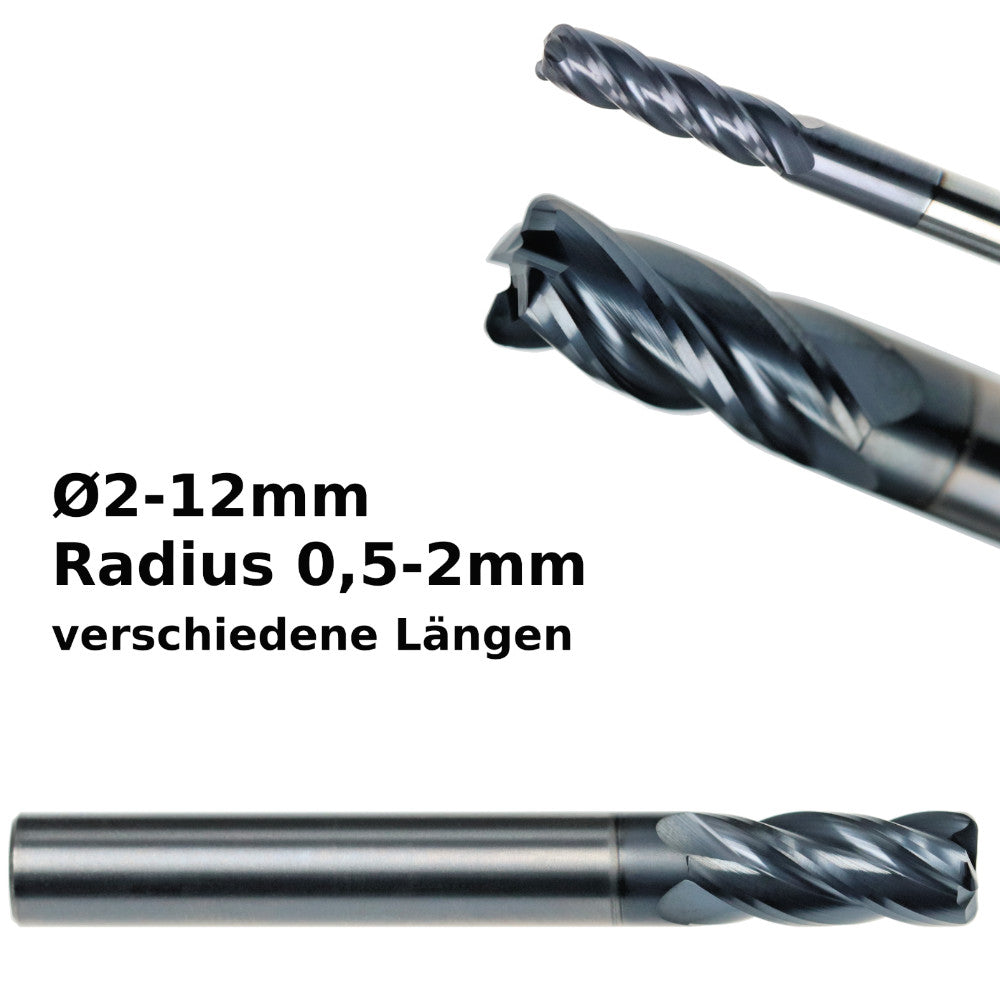 VHM Torusfräser TiAlN 2mm - 12mm R0,5 - R2