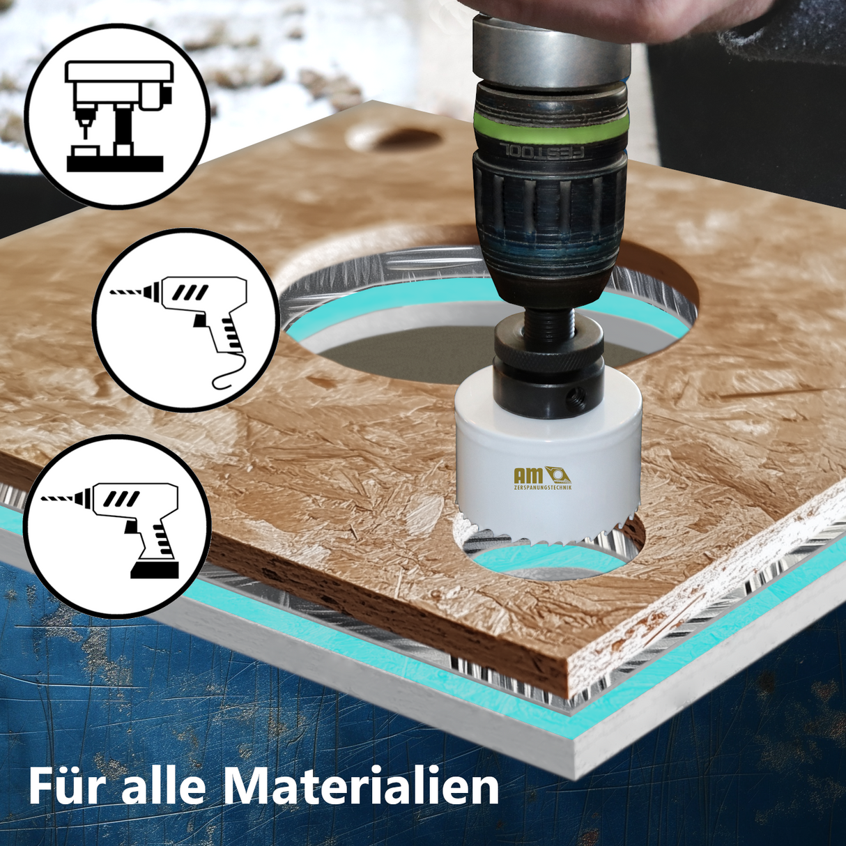 Hole saw set HSS bi-metal Ø60 - 114mm hole saw set can drill