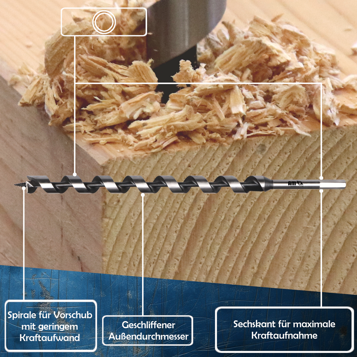 Auger drill set wood drill set Lewis twist drill Ø 6-18 x 460 mm