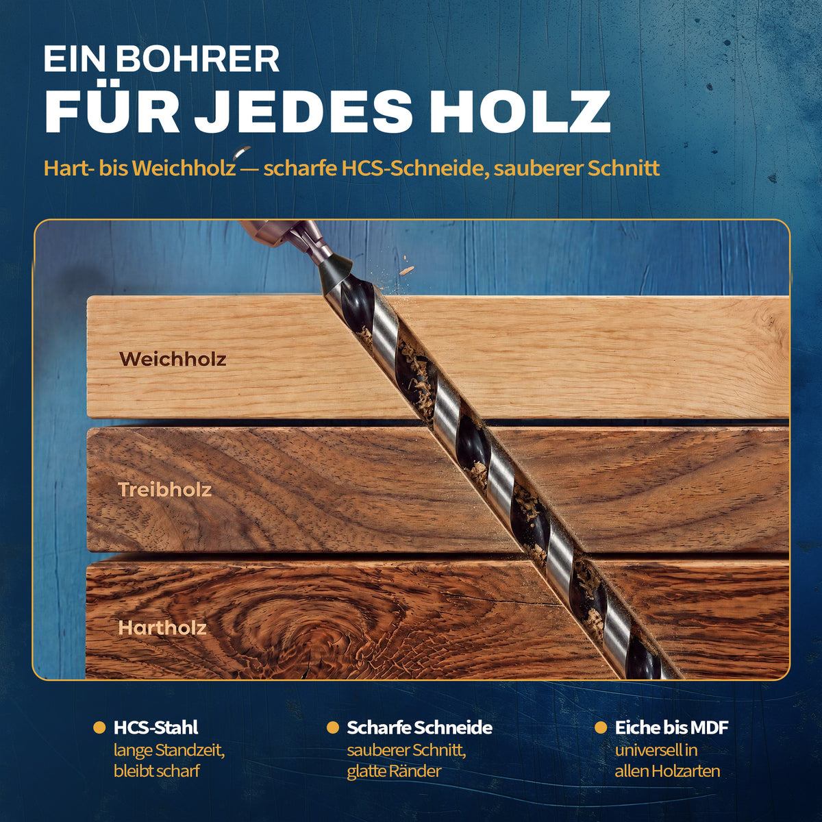 AM Schlangenbohrer für saubere Bohrungen in Weichholz, Treibholz und Hartholz.
