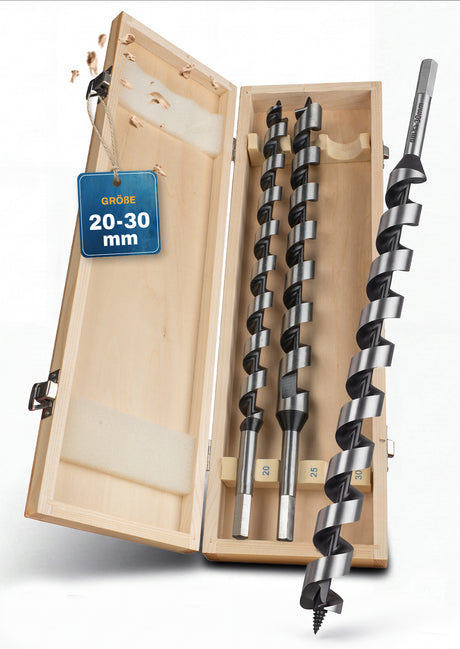 AM Schlangenbohrer-Set 20–30 mm mit 400 mm Länge in Holzbox.