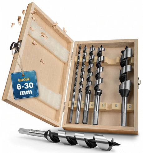 AM Schlangenbohrer-Set 6–30 mm mit 230 mm Länge in Holzbox.