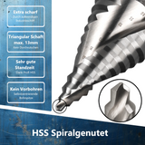 Technische Merkmale des HSS M2 Spiral-Stufenbohrers für hohe Standzeiten und saubere Bohrergebnisse.