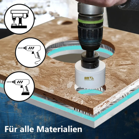 Steckdosen Lochsäge weiß für alle Materialien wie Holz, Metall und Kunststoff – AM Zerspanungstechnik für vielseitige Anwendungen.