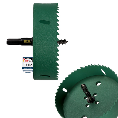 Bi-Metall Lochsäge 120 mm – ideal für große Ausschnitte in Holz, Metall, Gips. Lochsaege fuer Holz, Steckdosen Lochsaege – AM Zerspanungstechnik