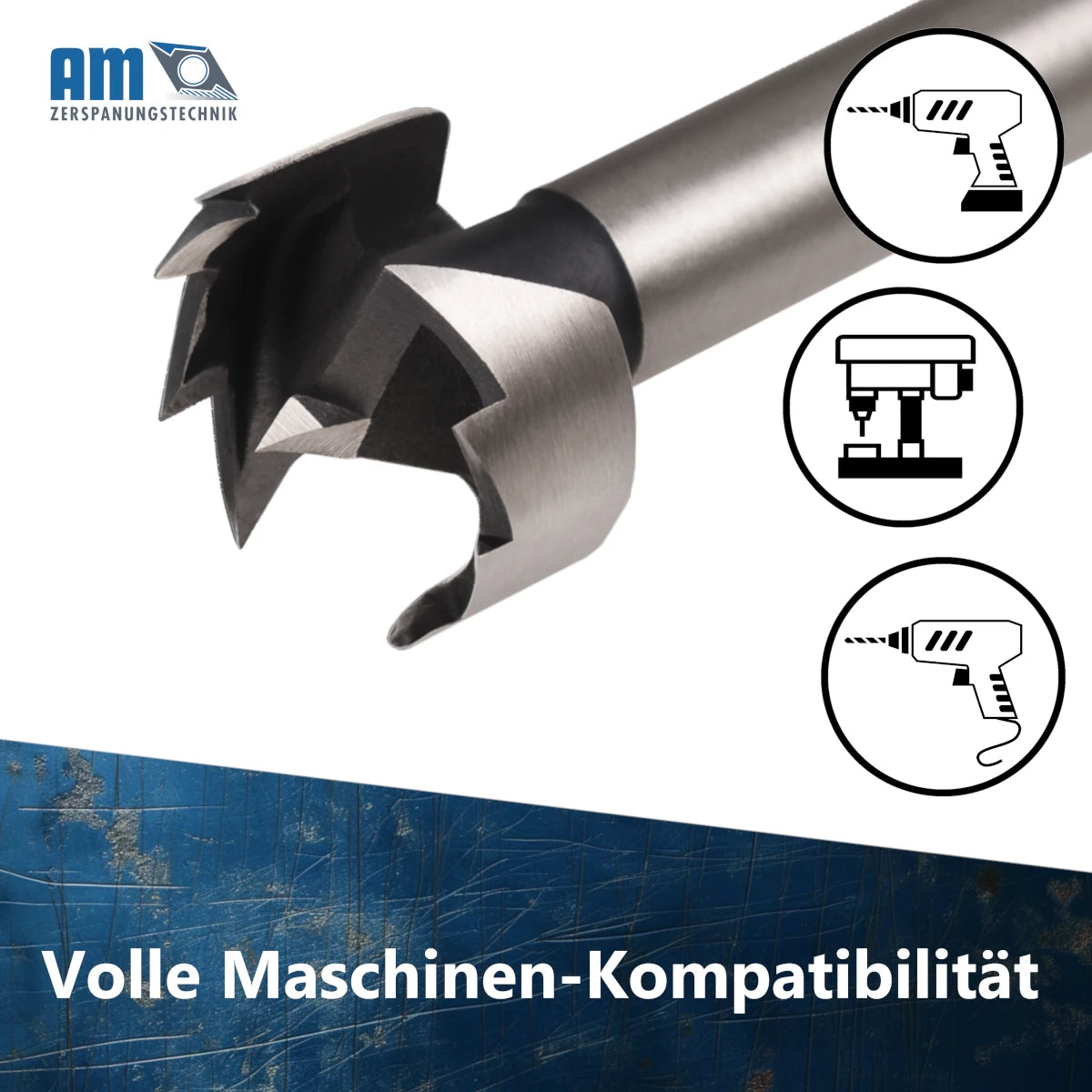 AM-Zerspanungstechnik Topfbohrer mit zylindrischem Aufnahmeschaft für gängige Bohrmaschinen.