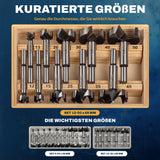 Forstnerbohrer-Set 12–50 mm mit zehn abgestuften Größen für typische Bohrarbeiten in Holz.