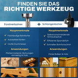 Vergleich von Forstnerbohrer und Schlangenbohrer mit Hauptmerkmalen und typischen Anwendungen in Holz.