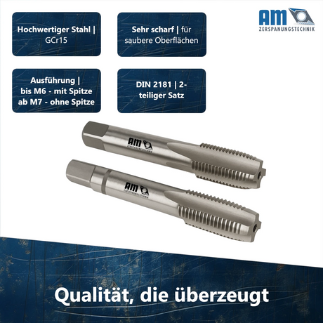 Das 2-teilige Handgewindebohrer-Set bestehend aus Vorschneider und Fertigschneider für die Größen M8 bis M18.