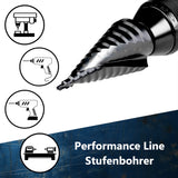 Leistungsstarker HSSE-TiAlN Spiral-Stufenbohrer für den Einsatz in professionellen Ständerbohrmaschinen und Akkuschraubern.
