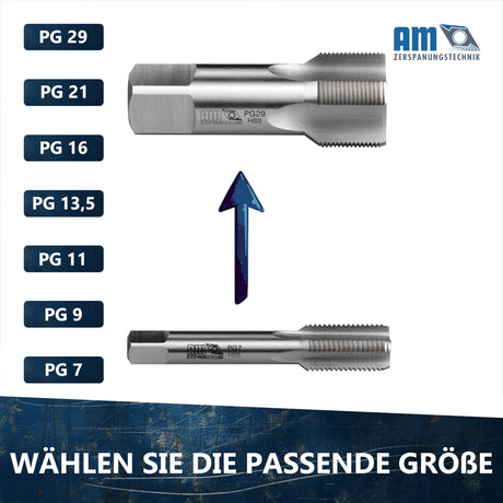 Panzerrohrgewindebohrer Größenauswahl von PG 7 bis PG 29 für Elektroinstallationen
