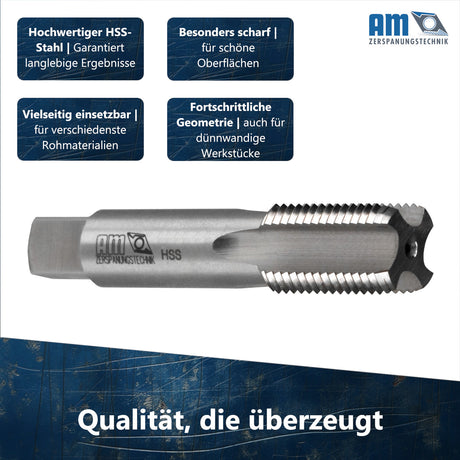 Panzerrohrgewindebohrer aus hochwertigem HSS-Stahl mit Produktmerkmalen zu Langlebigkeit, Schärfe und Geometrie
