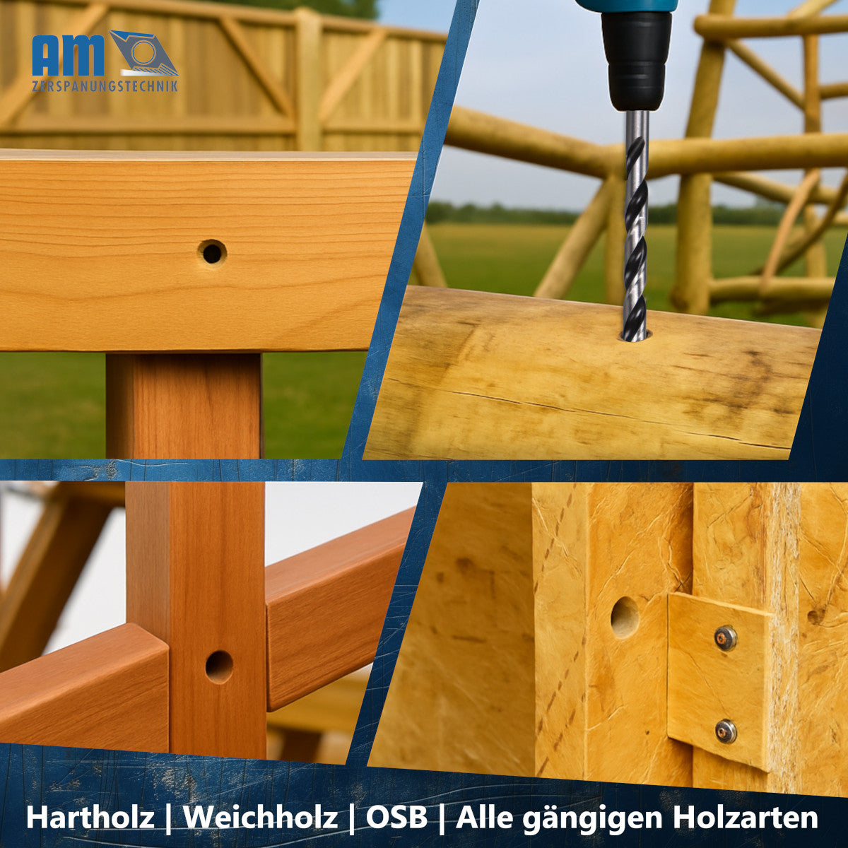 AM-Zerspanungstechnik Tieflochbohrer beim sauberen Bohren in Hartholz.