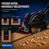 Verstellbare Nutbreiten von 15 bis 28 mm in 1-mm-Schritten mit dem Verstellnuter Ø163 mm