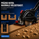 Verstellbare Nutbreiten von 22 bis 40 mm in 1-mm-Schritten mit dem Verstellnuter Ø163 mm