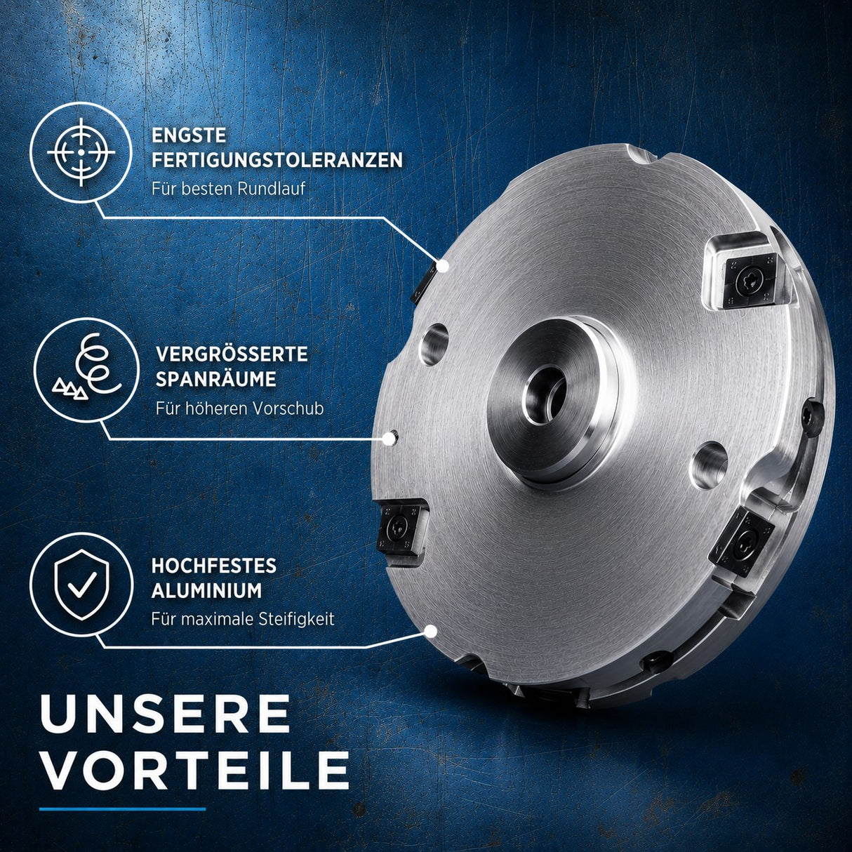Vorteile des Verstellnuters mit Aluminium-Grundkörper, Hartmetall-Wendeplatten und präziser Einstellung