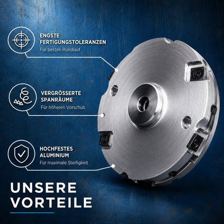 Vorteile des Verstellnuters mit Aluminium-Grundkörper, Hartmetall-Wendeplatten und präziser Einstellung