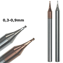 Lade das Bild in den Galerie-Viewer, VHM Micro Radiusfräser ballnose end mill Mini Radiusfräser Ø 0,2 - 0,9
